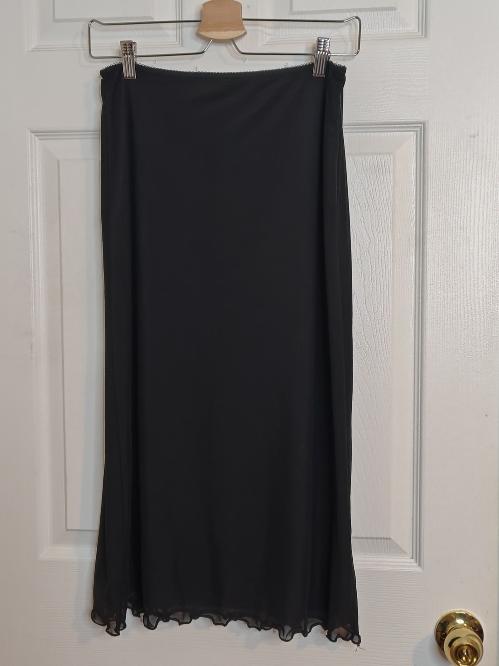 Icône Simons Black Micromesh Midi Skirt Lettuce Hem Size M